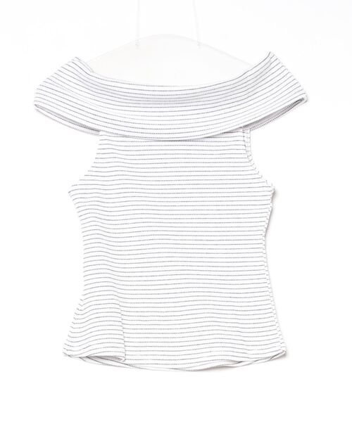 Per sist ence(パーシエンス)の「ボーダーオフショルトップス(Tシャツ/カットソー・レディース・ホワイト/ブラック・ONE SIZE)」の3枚目の写真