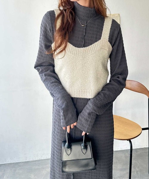 GeeRA（ジーラ）の「【ネックが選べる】全骨格対応！指穴付きジャガードワンピ―ス（ワンピース・レディース・チャコール/ブラック系その他/チャコールグレー/ブラック・MEDIUM/LARGE/X-LARGE）」の7枚目の写真