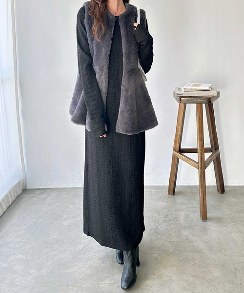 GeeRA（ジーラ）の「【ネックが選べる】全骨格対応！指穴付きジャガードワンピ―ス（ワンピース・レディース・チャコール/ブラック系その他/チャコールグレー/ブラック・MEDIUM/LARGE/X-LARGE）」の21枚目の写真