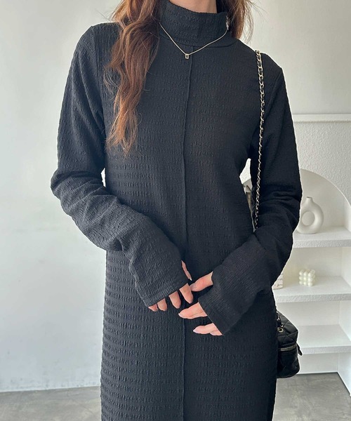 GeeRA（ジーラ）の「【ネックが選べる】全骨格対応！指穴付きジャガードワンピ―ス（ワンピース・レディース・チャコール/ブラック系その他/チャコールグレー/ブラック・MEDIUM/LARGE/X-LARGE）」の14枚目の写真