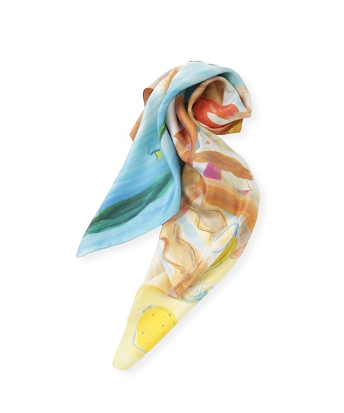 ROPE'（ロペ）の「【YUKO SAEKI for ROPE’・コラボ】スカーフ柄プリント シルクスカーフ/Lサイズ（バンダナ/スカーフ・レディース・ベージュ/サックスブルー/ピンク・FREE）」の8枚目の写真