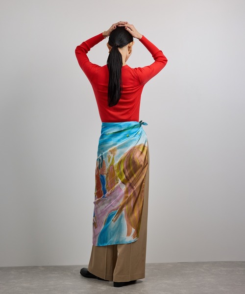 ROPE'（ロペ）の「【YUKO SAEKI for ROPE’・コラボ】スカーフ柄プリント シルクスカーフ/Lサイズ（バンダナ/スカーフ・レディース・ベージュ/サックスブルー/ピンク・FREE）」の17枚目の写真