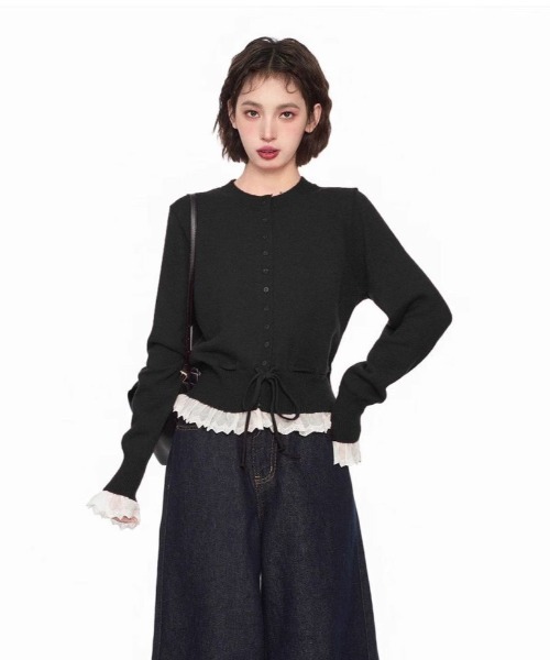 セール】レース切替ニットカーディガン（カーディガン/ボレロ）｜MONO8