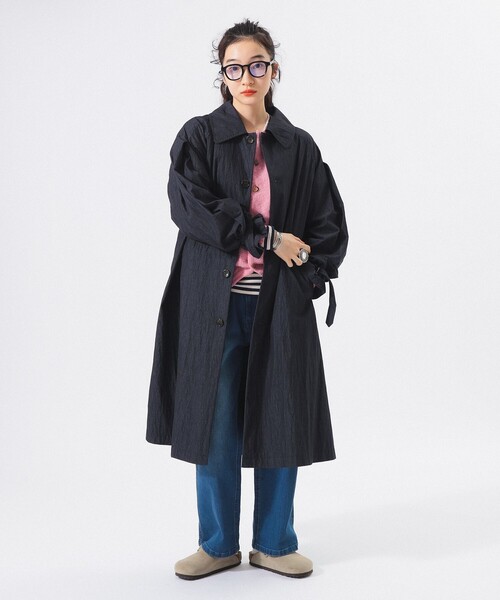 A×BEAMS BOY エィス　ビームスボーイ　ロングMA-1 ネイビー コットン ナイロン ミリタリー ステンカラー コート（ステンカラー