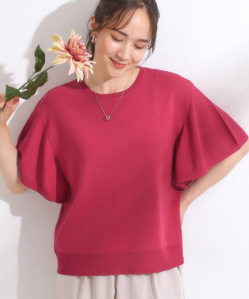 DRESKIP（ドレスキップ）の「【S-LL】女性らしさ溢れる フレアスリーブニット（ニット/セーター・レディース・レッド系1/オフホワイト/ブルー系その他/ブラック/グレー/ダークブラウン・04/03/02/01）」の6枚目の写真