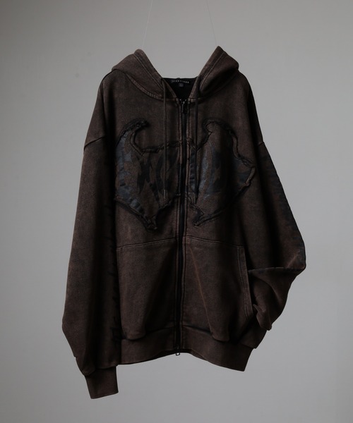 bike star（バイクスター）の「BIKESTAR GRUNGY WORKS 加工 ジップパーカー（パーカー・メンズ・ホワイト/チャコールグレー/ブラウン・L/M）」の3枚目の写真