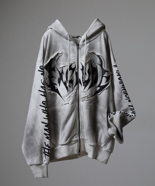 bike star（バイクスター）の「BIKESTAR GRUNGY WORKS 加工 ジップパーカー（パーカー・メンズ・ホワイト/チャコールグレー/ブラウン・L/M）」の2枚目の写真