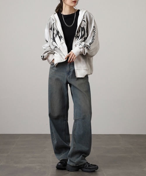 bike star（バイクスター）の「BIKESTAR GRUNGY WORKS 加工 ジップパーカー（パーカー・メンズ・ホワイト/チャコールグレー/ブラウン・L/M）」の12枚目の写真