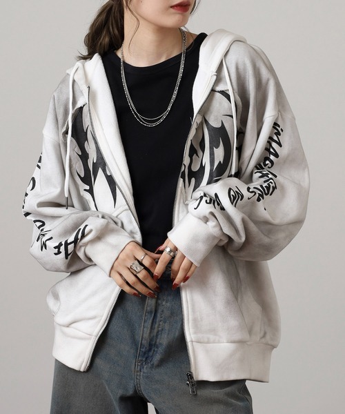 bike star（バイクスター）の「BIKESTAR GRUNGY WORKS 加工 ジップパーカー（パーカー・メンズ・ホワイト/チャコールグレー/ブラウン・L/M）」の4枚目の写真