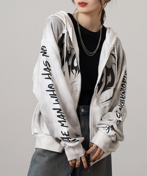 bike star（バイクスター）の「BIKESTAR GRUNGY WORKS 加工 ジップパーカー（パーカー・メンズ・ホワイト/チャコールグレー/ブラウン・L/M）」の8枚目の写真