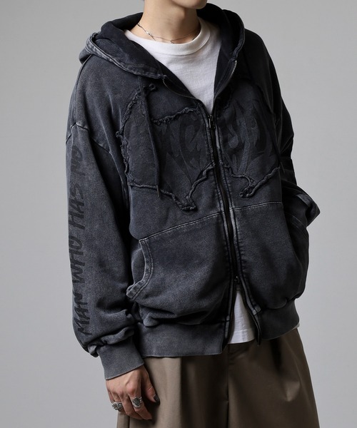 bike star（バイクスター）の「BIKESTAR GRUNGY WORKS 加工 ジップパーカー（パーカー・メンズ・ホワイト/チャコールグレー/ブラウン・L/M）」の5枚目の写真