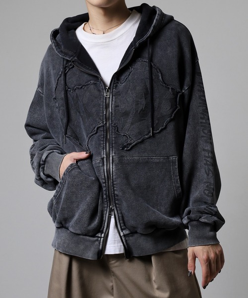 bike star（バイクスター）の「BIKESTAR GRUNGY WORKS 加工 ジップパーカー（パーカー・メンズ・ホワイト/チャコールグレー/ブラウン・L/M）」の7枚目の写真