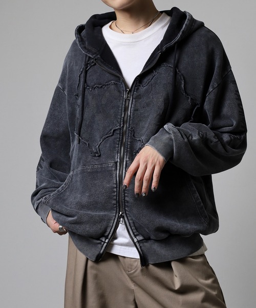 bike star（バイクスター）の「BIKESTAR GRUNGY WORKS 加工 ジップパーカー（パーカー・メンズ・ホワイト/チャコールグレー/ブラウン・L/M）」の13枚目の写真