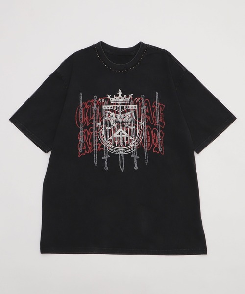Figments(フィグメンツ)の「ネックラインスタッズエンブレムT(Tシャツ/カットソー・レディース・グレー/ブラック・FREE)」の3枚目の写真