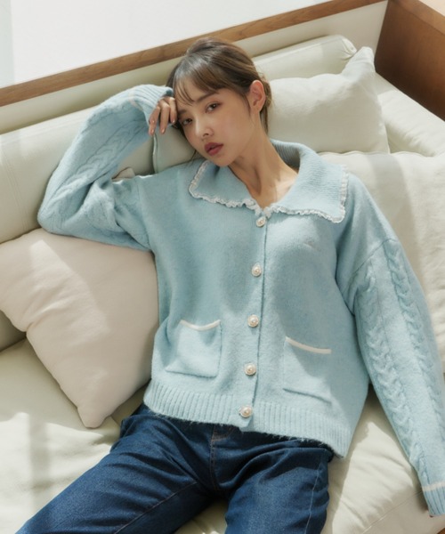 Lallana（ララーナ）の「Bijou Button Frill Cardigan/ビジューボタン