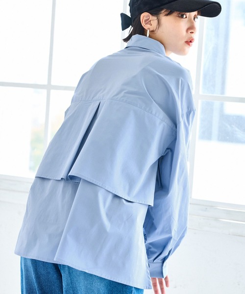 VIS(ビス)の「裾ティアードオーバーシャツ/UVケア・イージーケア(シャツ/ブラウス・レディース・ホワイト/ダークブラウン/ライトグリーン/サックスブルー・FREE)」の6枚目の写真