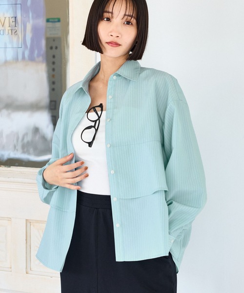 VIS(ビス)の「裾ティアードオーバーシャツ/UVケア・イージーケア(シャツ/ブラウス・レディース・ホワイト/ダークブラウン/ライトグリーン/サックスブルー・FREE)」の13枚目の写真