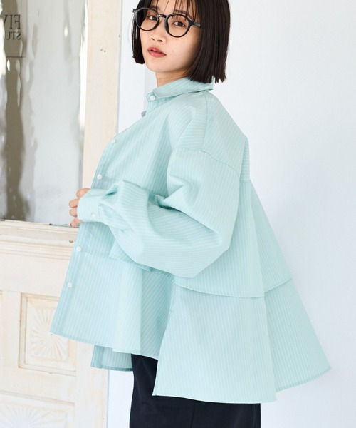 VIS(ビス)の「裾ティアードオーバーシャツ/UVケア・イージーケア(シャツ/ブラウス・レディース・ホワイト/ダークブラウン/ライトグリーン/サックスブルー・FREE)」の14枚目の写真