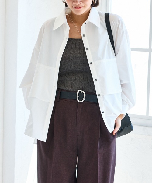 VIS(ビス)の「裾ティアードオーバーシャツ/UVケア・イージーケア(シャツ/ブラウス・レディース・ホワイト/ダークブラウン/ライトグリーン/サックスブルー・FREE)」の17枚目の写真