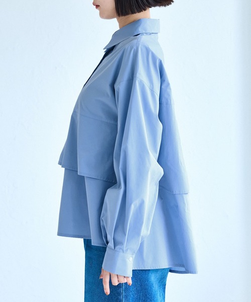 VIS(ビス)の「裾ティアードオーバーシャツ/UVケア・イージーケア(シャツ/ブラウス・レディース・ホワイト/ダークブラウン/ライトグリーン/サックスブルー・FREE)」の20枚目の写真