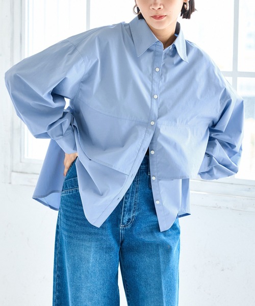 VIS(ビス)の「裾ティアードオーバーシャツ/UVケア・イージーケア(シャツ/ブラウス・レディース・ホワイト/ダークブラウン/ライトグリーン/サックスブルー・FREE)」の5枚目の写真