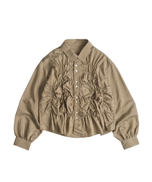 MUHET（ミュエータ）の「gather design long sleeve blouse / ギャザーデザインブラウス（シャツ/ブラウス・レディース・モカ/オフホワイト/ブラック/ライトブルー・FREE）」の8枚目の写真
