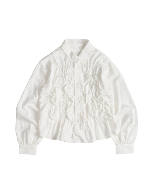 MUHET（ミュエータ）の「gather design long sleeve blouse / ギャザーデザインブラウス（シャツ/ブラウス・レディース・モカ/オフホワイト/ブラック/ライトブルー・FREE）」の10枚目の写真