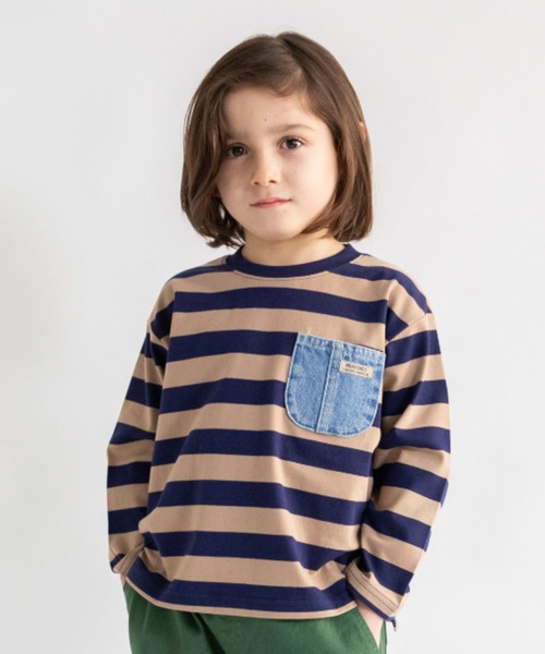 BRANSHES（ブランシェス）の「デニムポケット長袖Tシャツ ロンT（Tシャツ/カットソー・キッズ・アイボリー/ブルー/ブラウン・100/80/90/150/120/110/130/160/140）」の2枚目の写真