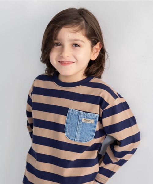 BRANSHES（ブランシェス）の「デニムポケット長袖Tシャツ ロンT（Tシャツ/カットソー・キッズ・アイボリー/ブルー/ブラウン・100/80/90/150/120/110/130/160/140）」の16枚目の写真