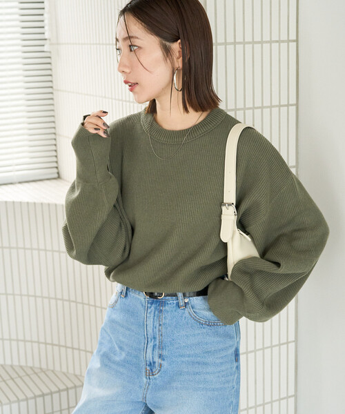 FREAK'S STORE(フリークスストア)の「限定展開 片畦 ラウンド コットン プルオーバー ニット(ニット/セーター・レディース・ライトグレー/ブラウン/ピンク/グリーン/ブラック/ナチュラル・フリ-)」の5枚目の写真