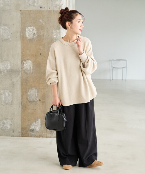 限定展開 片畦 ラウンド コットン プルオーバー ニット（ニット