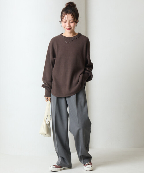 限定展開 片畦 ラウンド コットン プルオーバー ニット（ニット