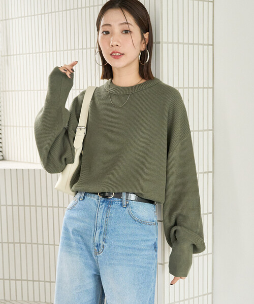 限定展開 片畦 ラウンド コットン プルオーバー ニット（ニット