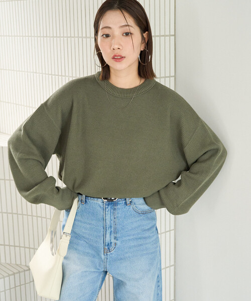 限定展開 片畦 ラウンド コットン プルオーバー ニット（ニット