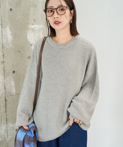 限定展開 片畦 ラウンド コットン プルオーバー ニット（ニット
