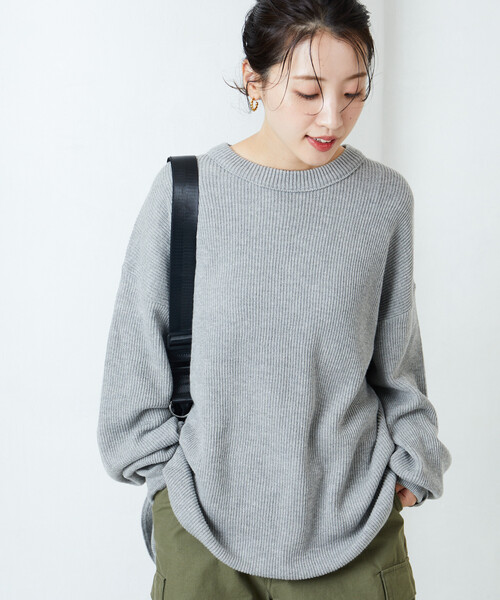 限定展開 片畦 ラウンド コットン プルオーバー ニット（ニット