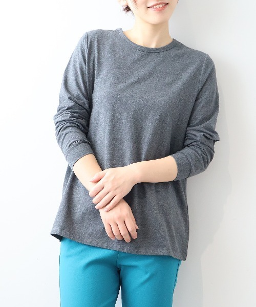 MB mint breeze（エムビーミントブリーズ）の「【L～5L 大きいサイズ】【プレスウォーム】天竺クルーネックTシャツ（Tシャツ/カットソー・レディース・チャコールグレー/オフホワイト/ブラック・4L/3L/LL/5L/L）」の3枚目の写真