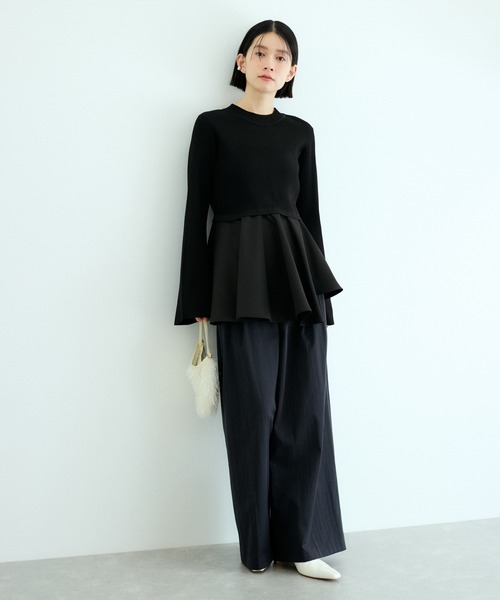 アダムエロペ　ペプラムコンビニットプルオーバー　黒 ADAM ET ROPE'｜【サステナブル】・【オケージョン】ペプラム