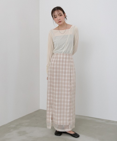 Bab(バブ)の「【S・Mサイズ展開】シアードッキングチェックスカート(スカート・レディース・ダークブラウン/ベージュ・S/M)」の11枚目の写真