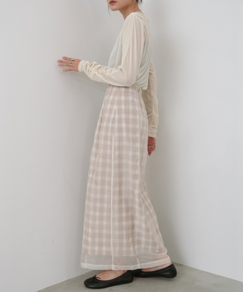 Bab(バブ)の「【S・Mサイズ展開】シアードッキングチェックスカート(スカート・レディース・ダークブラウン/ベージュ・S/M)」の13枚目の写真