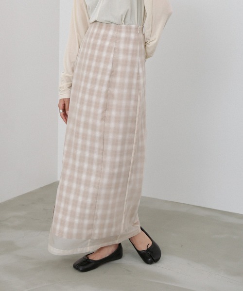 Bab(バブ)の「【S・Mサイズ展開】シアードッキングチェックスカート(スカート・レディース・ダークブラウン/ベージュ・S/M)」の14枚目の写真