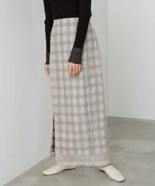 Bab(バブ)の「【S・Mサイズ展開】シアードッキングチェックスカート(スカート・レディース・ダークブラウン/ベージュ・S/M)」の3枚目の写真