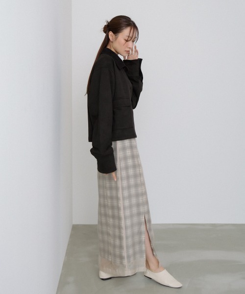 Bab(バブ)の「【S・Mサイズ展開】シアードッキングチェックスカート(スカート・レディース・ダークブラウン/ベージュ・S/M)」の4枚目の写真