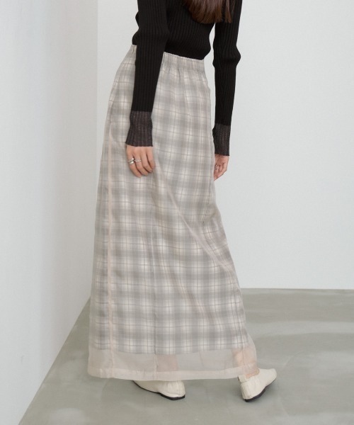 Bab(バブ)の「【S・Mサイズ展開】シアードッキングチェックスカート(スカート・レディース・ダークブラウン/ベージュ・S/M)」の6枚目の写真