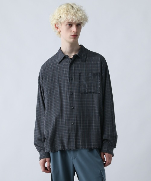 HARE(ハレ)の「カットオフチェックシャツ(HARE)(シャツ/ブラウス・メンズ・パープル/ブルー/ブラック/ホワイト/ブルー系その他・FREE)」の5枚目の写真