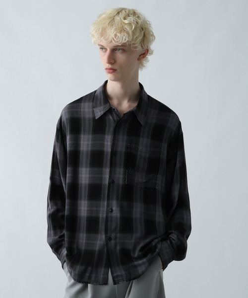 HARE(ハレ)の「カットオフチェックシャツ(HARE)(シャツ/ブラウス・メンズ・パープル/ブルー/ブラック/ホワイト/ブルー系その他・FREE)」の3枚目の写真