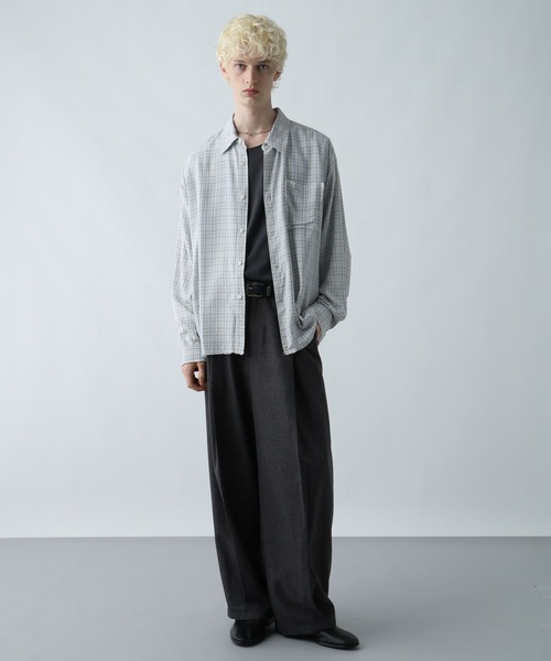 HARE(ハレ)の「カットオフチェックシャツ(HARE)(シャツ/ブラウス・メンズ・パープル/ブルー/ブラック/ホワイト/ブルー系その他・FREE)」の7枚目の写真