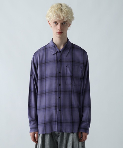 HARE(ハレ)の「カットオフチェックシャツ(HARE)(シャツ/ブラウス・メンズ・パープル/ブルー/ブラック/ホワイト/ブルー系その他・FREE)」の18枚目の写真