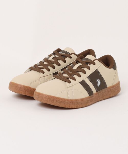U.S. POLO ASSN.（ユーエスポロアッスン）の「【U.S.POLO ASSN./ユーエスポロアッスン】【最旬フットボールデザイン】ローカットスニーカー 上質PUレザー ガムソール（スニーカー・メンズ・ホワイト/ブラック/ベージュ・26.5cm/25.5cm/26cm/25cm/27cm）」の3枚目の写真