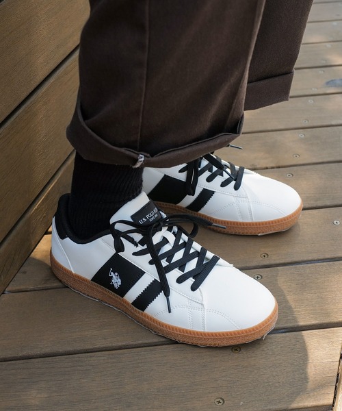 U.S. POLO ASSN.（ユーエスポロアッスン）の「【U.S.POLO ASSN./ユーエスポロアッスン】【最旬フットボールデザイン】ローカットスニーカー 上質PUレザー ガムソール（スニーカー・メンズ・ホワイト/ブラック/ベージュ・26.5cm/25.5cm/26cm/25cm/27cm）」の8枚目の写真